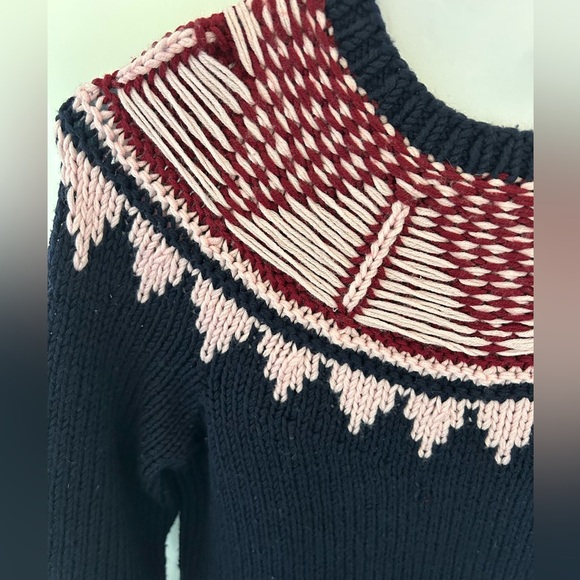 J. Crew Women’s Navy and Pink 100% Wool Ski Sweater Size Small - Picture 2 of 6